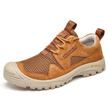 Large Size Men Shoes Lace Up Suede Leather With Mesh Casual Shoes Waterproof Hik - £50.11 GBP