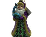 Noble Gems Glass Purple Santa with a Peacock Hand blown Glass Christmas ... - $22.53