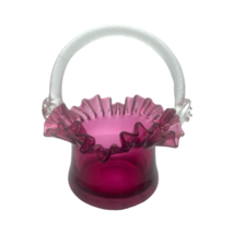 Fenton Art Glass - Cranberry Opalescent Hat Basket - Vintage - 8&quot; - £55.36 GBP