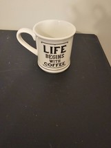 Home Essentials Whimsical Coffee Cup Mug  &quot;LIFE BEGINS WITH COFFEE&quot; FREE... - $19.80