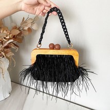 Ostrich Feather Party Clutch Wedding Evening Bag Designer Acrylic Chain Purses a - $70.63