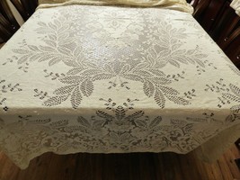 Off White color Lace Tablecloth floral pattern Quaker oval 82&quot;x72&quot; table decor  - £27.25 GBP