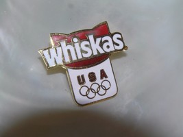Red &amp; White WHISKAS Kitty Cat USA Olympics Goldtone Enamel Hat Pin Tie Tac – 1 a - £6.73 GBP