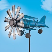 Vintage Solar AIRPLANE Garden Wind Spinner Stake Outdoor Yard Lawn Art Decor 57&quot; - £31.83 GBP