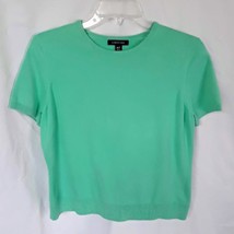 LANDS&#39; END Green Top Pullover Sweater Shell Short Sleeve Stretch Knit Sc... - £18.35 GBP