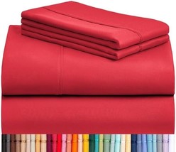 LuxClub 4 PC Sheet Set Bamboo Sheets Deep Pockets 18&quot; Eco Friendly Twin Red - £17.83 GBP
