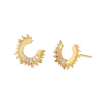 C Shape Sunshine Sunrise Stud Simulated CZ Earrings 18k Yellow Gold Plated - £35.17 GBP