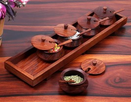 Wooden Serving Jars Set with Tray Spoons Rectangular Mukhwa Set Containe... - $64.33