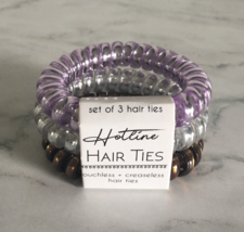 New Hotline Hair Ties Lavender Crush Set Metallic Silver Purple Brown Re... - £7.86 GBP