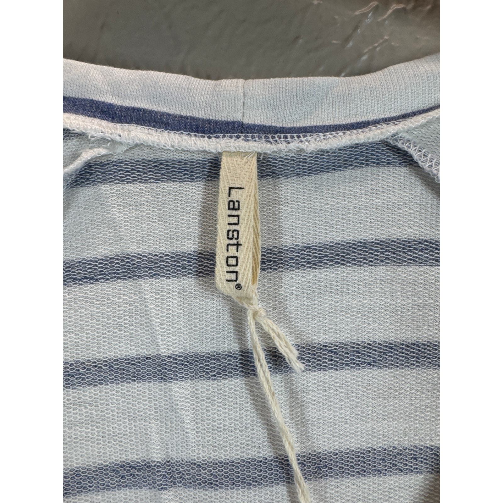 Lanston Shirt Top Blue Striped 3/4 Sleeve Scoop Neck Cotton Rayon Blend Small Item image 3