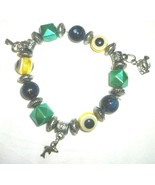 STRETCH BEADED MULTI-COLOR &amp; SILVER WITH FISH &amp; KEY CHARMS BRACELET - £6.05 GBP