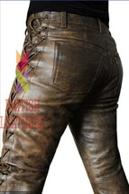46&quot; Mens Real Cowhide Leather Jeans Brown Levis Pants Trousers Biker Lea... - $80.26