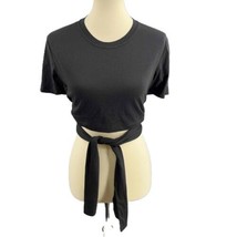 Varley Black Crop Waist Wrap Soft Cotton Top Womens Medium (estimated) - $27.94