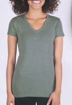 Kirkland Signature Women&#39;s V-Neck Pima Cotton T-Shirt Size: L,  Heather Green - £22.02 GBP