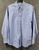 VTG IZOD Dress Shirt Men Medium Blue Plaid Button Front Embroidered logo Casual - £13.66 GBP