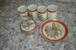 Set of 6 Satsuma for Heritage Mint items: Plate,Cups,Music Box,Japan  - £39.86 GBP