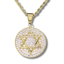 6 Point Star CZ Pendant Stainless Steel Gold Plated 24&quot; Rope Never Fade/Tarnish - £11.40 GBP