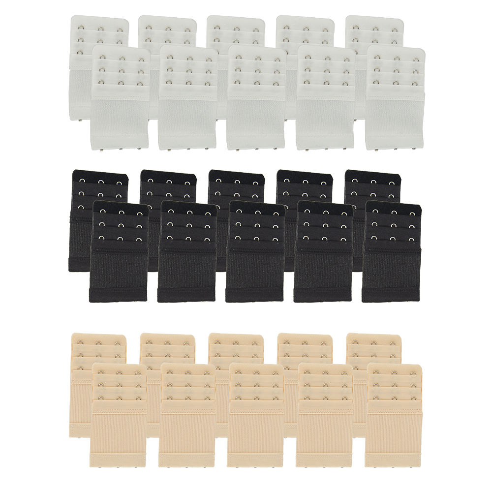 Stretch Elastic Bra Extender 30-Pack (3-hook - Black, White & Beige)