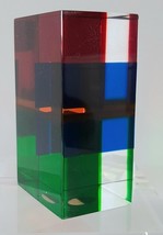 Merle Edelman RECTANGULAR 70&#39;S Multi Color Acrylic Lucite Paperweight Sculpture - £251.30 GBP