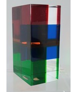 Merle Edelman RECTANGULAR 70&#39;S Multi Color Acrylic Lucite Paperweight Sc... - £251.69 GBP