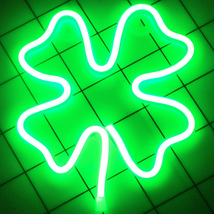 St. Patrick&#39;S Day Decorations Neon Signs Shamrocks Shaped, Green LED Clover Neon - £11.60 GBP