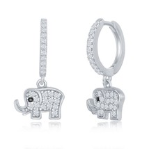 Sterling Silver Small Huggie Hoop CZ Elephant Earrings - £41.11 GBP