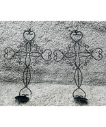 Cast Iron Wall Candle Cross Shaped Hanging Pillar Candle Holder Black 2p... - $28.42