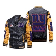 Stylish NFL NY Giants Bomber Varsity Look Leather Jacket - $2,397.51 MXN+