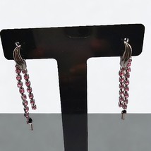 Dark Grey Metal Pink Rhinestones Women Earrings Marked 18K Gold Plated N... - £9.75 GBP