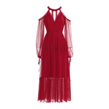 isinosilk Women Polka Dot Mesh Long Maxi Dress Party Clubwear Sundress - £21.98 GBP
