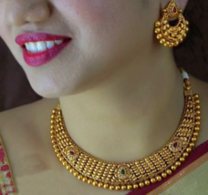 Estilo Bollywood Indio Chapado en Oro Novia Collar Pendientes Conjunto de Joyas - £21.53 GBP