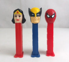 Lot of 3 Superhero Pez Dispensers Wonder Woman, Wolverine, &amp; Spider-Man (E) - £7.59 GBP