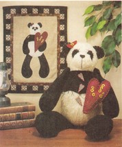 Vintage 22&quot; Plush Felt Panda Bear Doll &amp; 12&quot; x 16&quot; Quilt Sew Pattern - £9.40 GBP