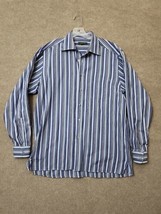 Ermenegildo Zegna Dress Shirt Mens XL Blue Striped Button Down 100% Cotton - $44.42