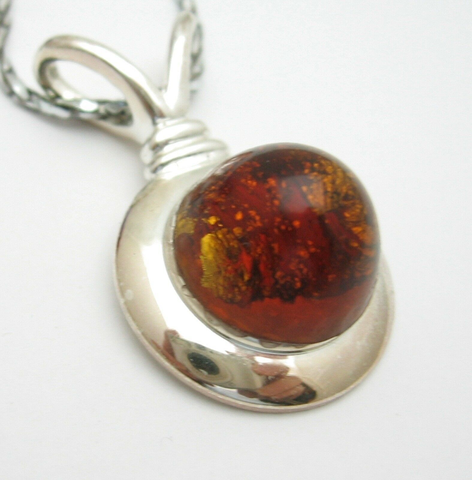 FOILED CABOCHON Pendant NECKLACE Vintage Golden Brown  Plastic Silvertone Item image 7