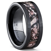 Black Ceramic Hunting Camo Ring with Real Forest Trees - Max Camo Wedding Band  - £25.27 GBP