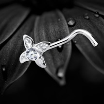 925 Sterling Silver Nose Stud Screw Pin Clear Crystal Four Leaves Design  - $8.81