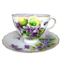 Kasuga Ware Violets Cup and Saucer Japan Gold Trim Bone Grannycore Cottage Core - £28.38 GBP