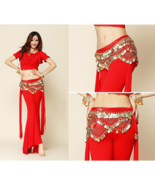 Wuchieal Women&#39;s Sweet Bellydance Hip Scarf with Gold Coins Skirts Wrap ... - $65.50