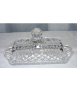 Vintage Crystal 1/4 Pound Covered Butter Dish Waffle Cut Round Knob Patt... - €42,21 EUR