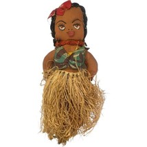 Vintage Hawaii Hawaiian Tiki Doll Cloth Rag Grass Skirt 14&quot; Handpainted Souvenir - £22.14 GBP