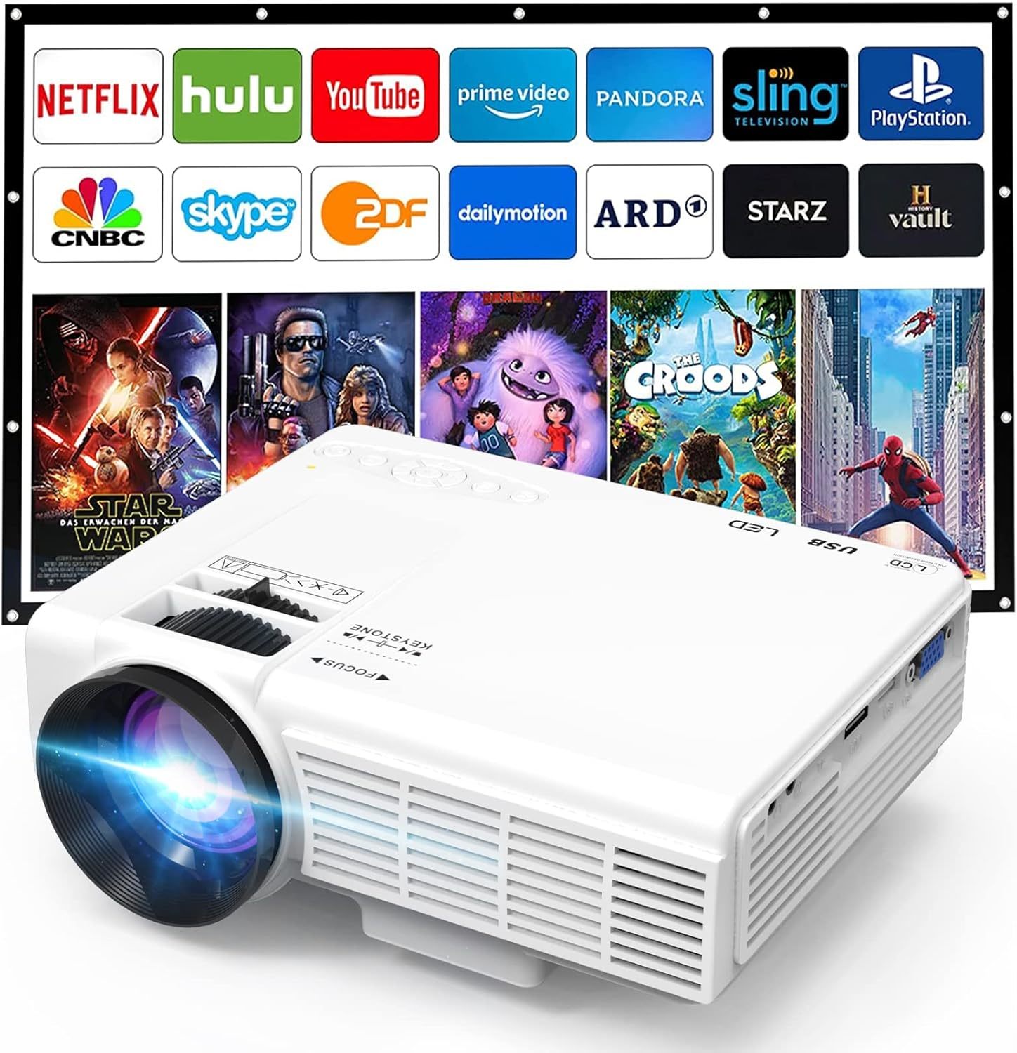Portable Home Movie Theater Projector With 7500 Lumens, 1080P Full, And ... - $45.98