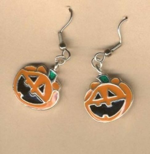 Cute JACK-O-LANTERN EARRINGS Enamel Metal Charms Halloween Pumpkin Jewelry-HAPPY - £4.63 GBP