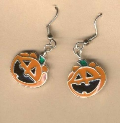 Cute JACK-O-LANTERN EARRINGS Enamel Metal Charms Halloween Pumpkin Jewelry-HAPPY - £4.69 GBP