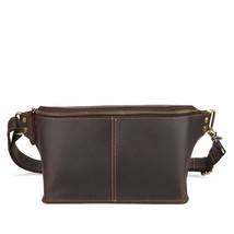 Crasy Horse Leather Men Waist Bag Vintage Genuine Leather Casual Male Crossbody  - £138.86 GBP