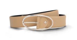 Womens vegan belt beige apple skin casual elegant oval buckle clasp squa... - $64.48
