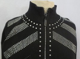 Belldini Sz M Cardigan Dressy Sweater Rhinestone Bling Zip Up Front Blk - £27.52 GBP