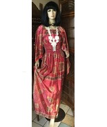 Vintage Hippie Bohemian 1970s Red Satin Angel Wing Scarf Maxi Dress - £55.57 GBP