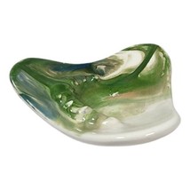 Vintage Green 6&quot; Swirl Handmade Studio Pottery Triangle Shape Ashtray MC... - $28.02
