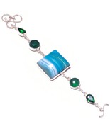 Natural Banded Agate, Diopside Gemstone 925 Silver Overlay Handmade Brac... - $23.18 CAD